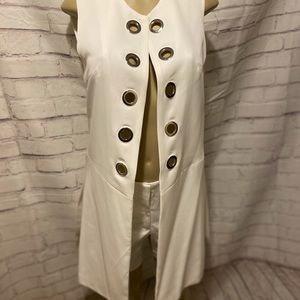 NWOT LONG WHITE VEST w/grommet details SZ S
